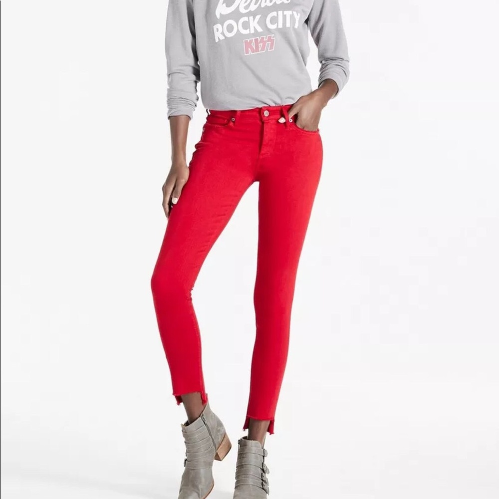 Lucky Brand Red Ava Skinny w Frayed bottoms - Ankle